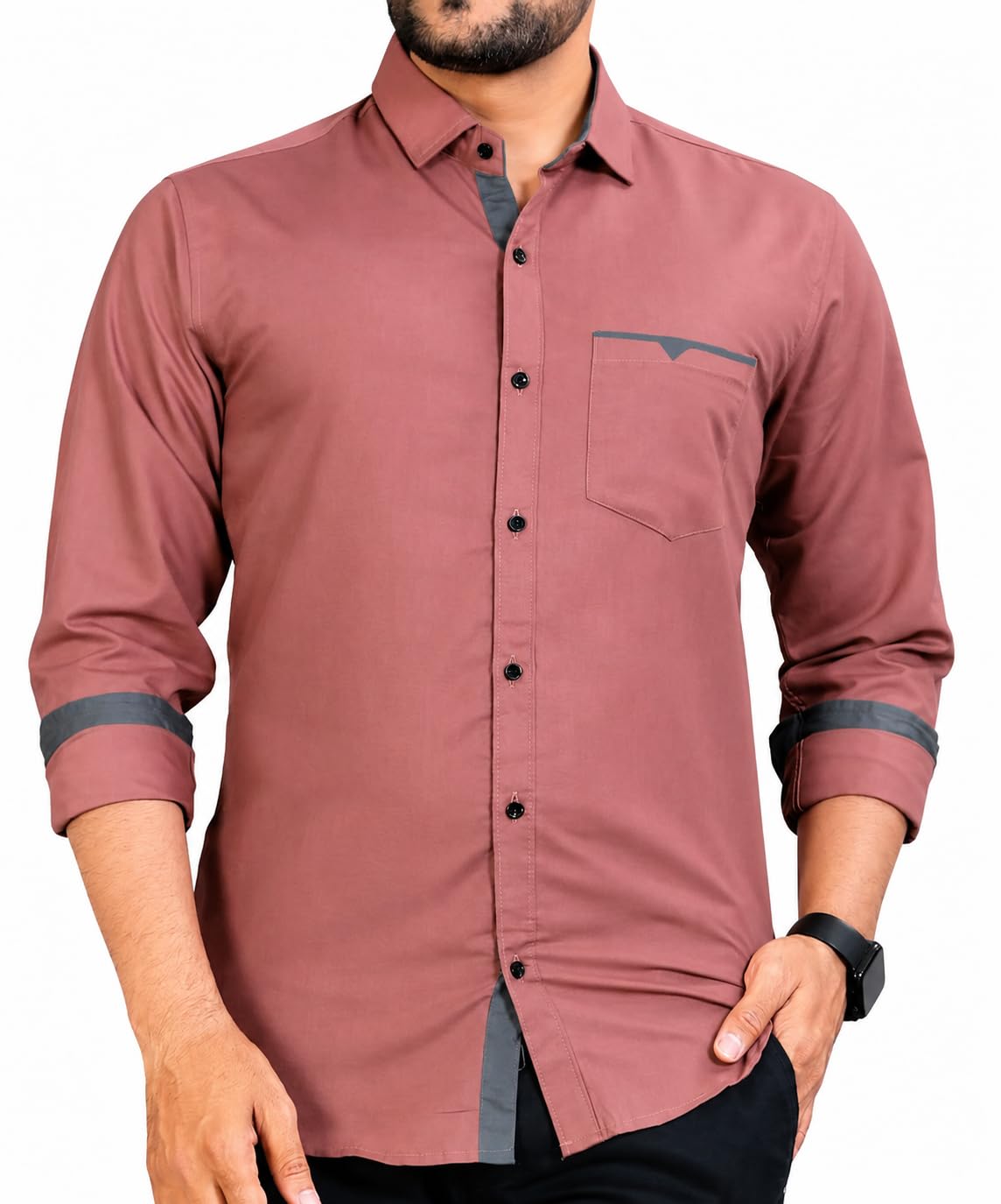 Men's Regular Fit Solid Soft Touch Cotton Casual Shirt with Pocket Design with Spread Collar & Full Sleeves (Available in Plus Size)