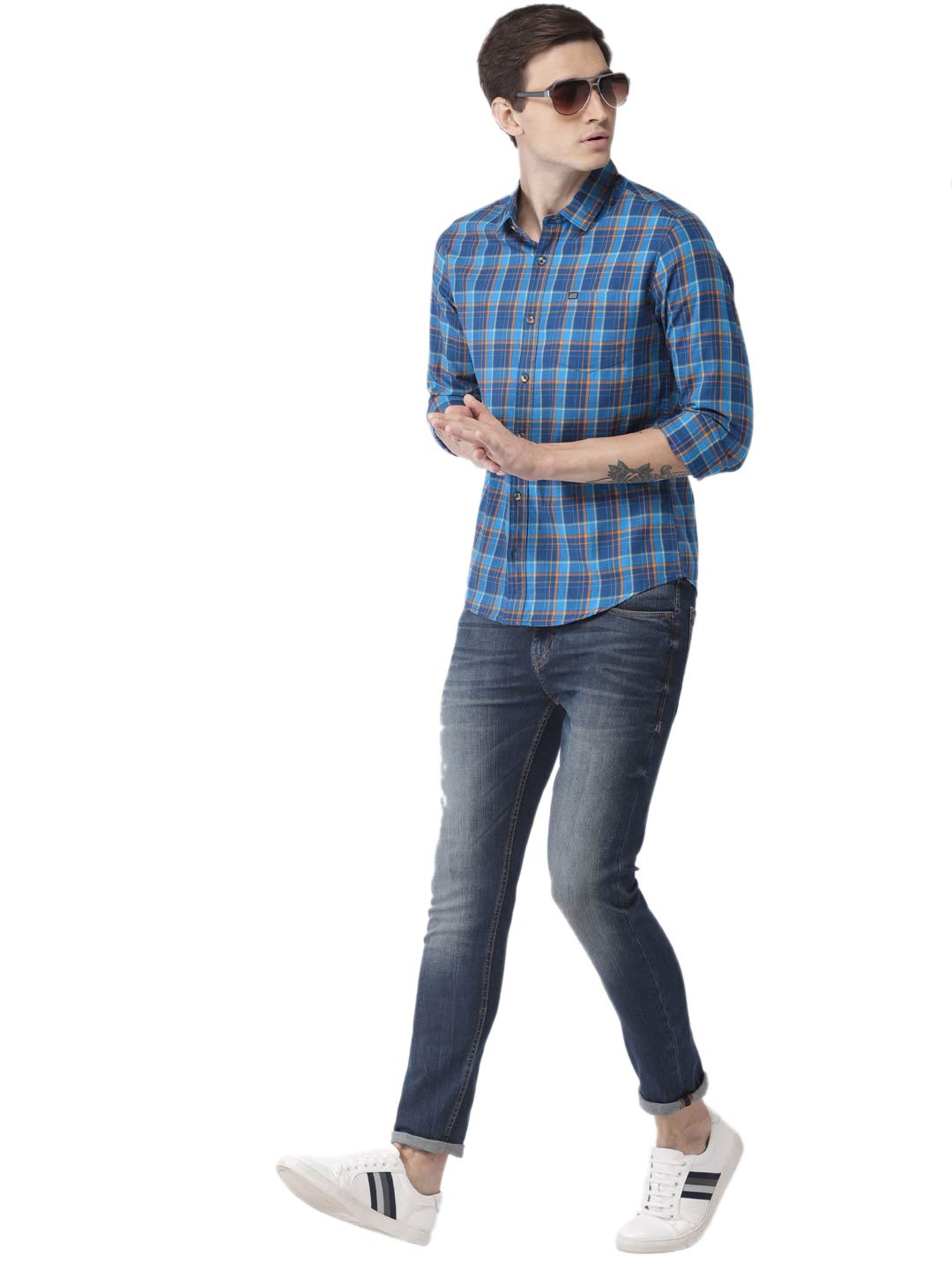 Men Slim Fit Checkered Full Sleeves Spread Collar Casual Shirt