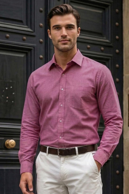 Men's Slim Fit Melange Look All Day Comfort with Stretch Full Sleeve Solid Fashion Formal Shirt