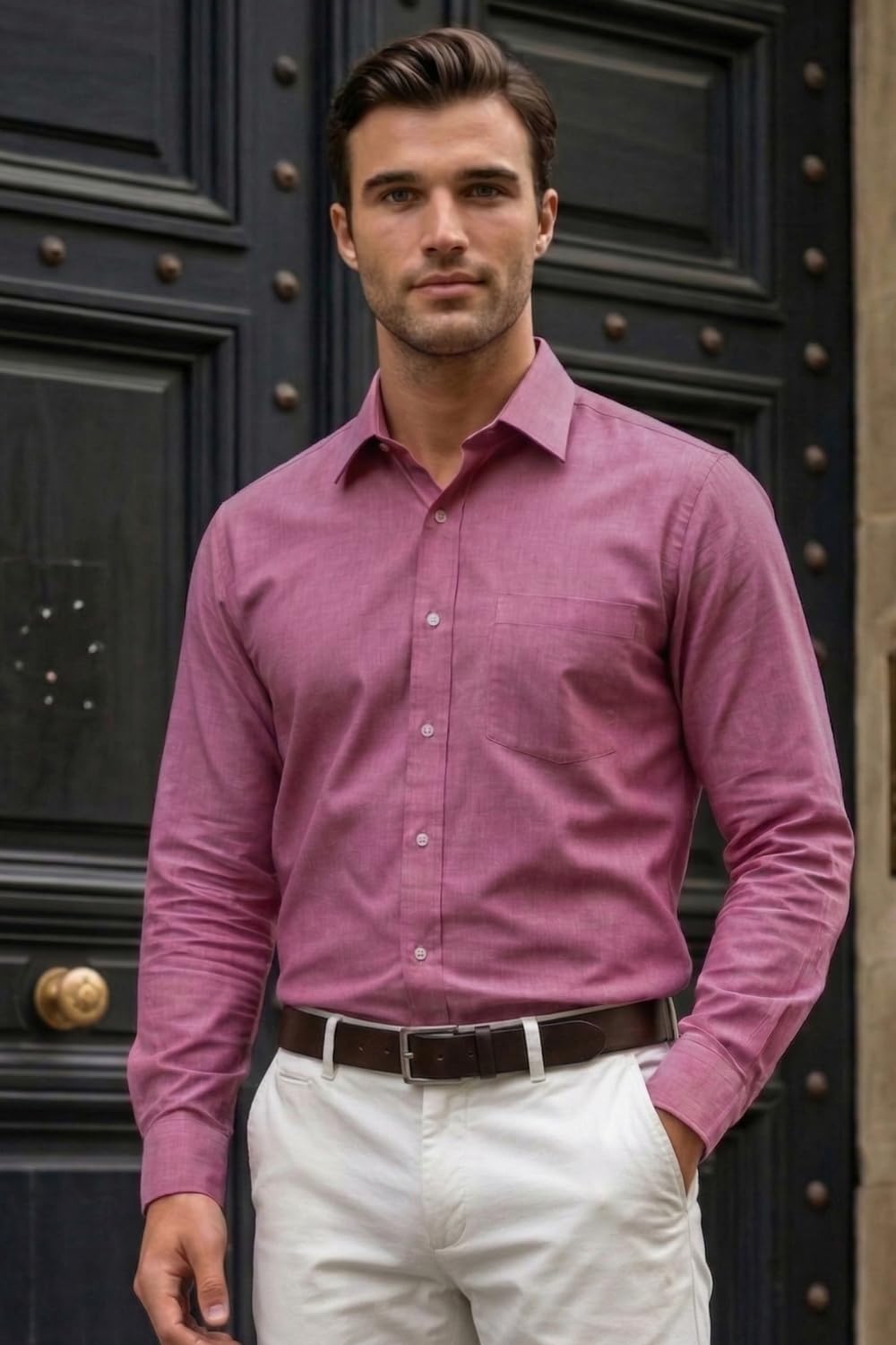 Men's Slim Fit Melange Look All Day Comfort with Stretch Full Sleeve Solid Fashion Formal Shirt