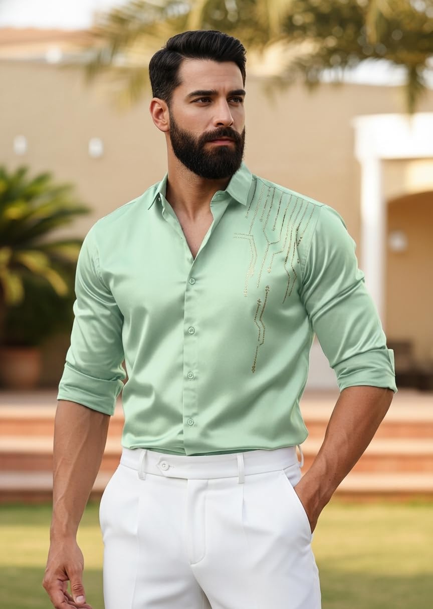 Men’s Stylish Satin Shirt for Party, Formal, Daily and Casual Wear Full Sleeve Shirt for Men