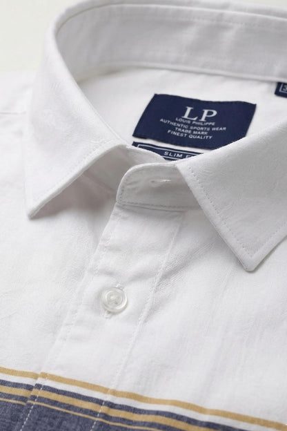 Men's Slim Fit Made Using BCI Cotton, Brushed Twill, Soft Fabric Full Sleeve Engineered Stripe Casual Shirt