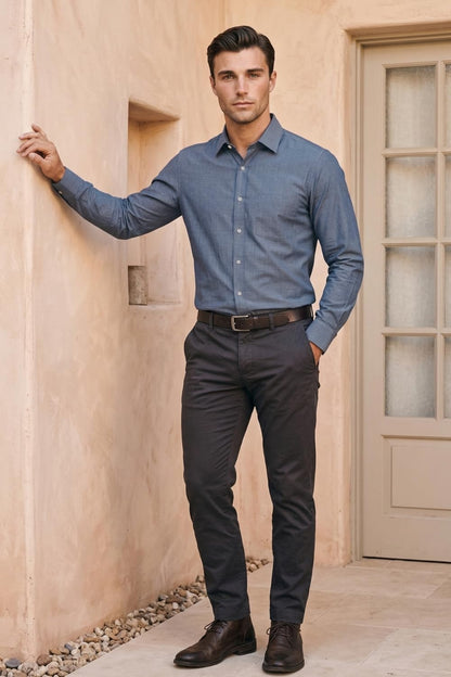 Men's Slim Fit Melange Look All Day Comfort with Stretch Full Sleeve Solid Fashion Formal Shirt