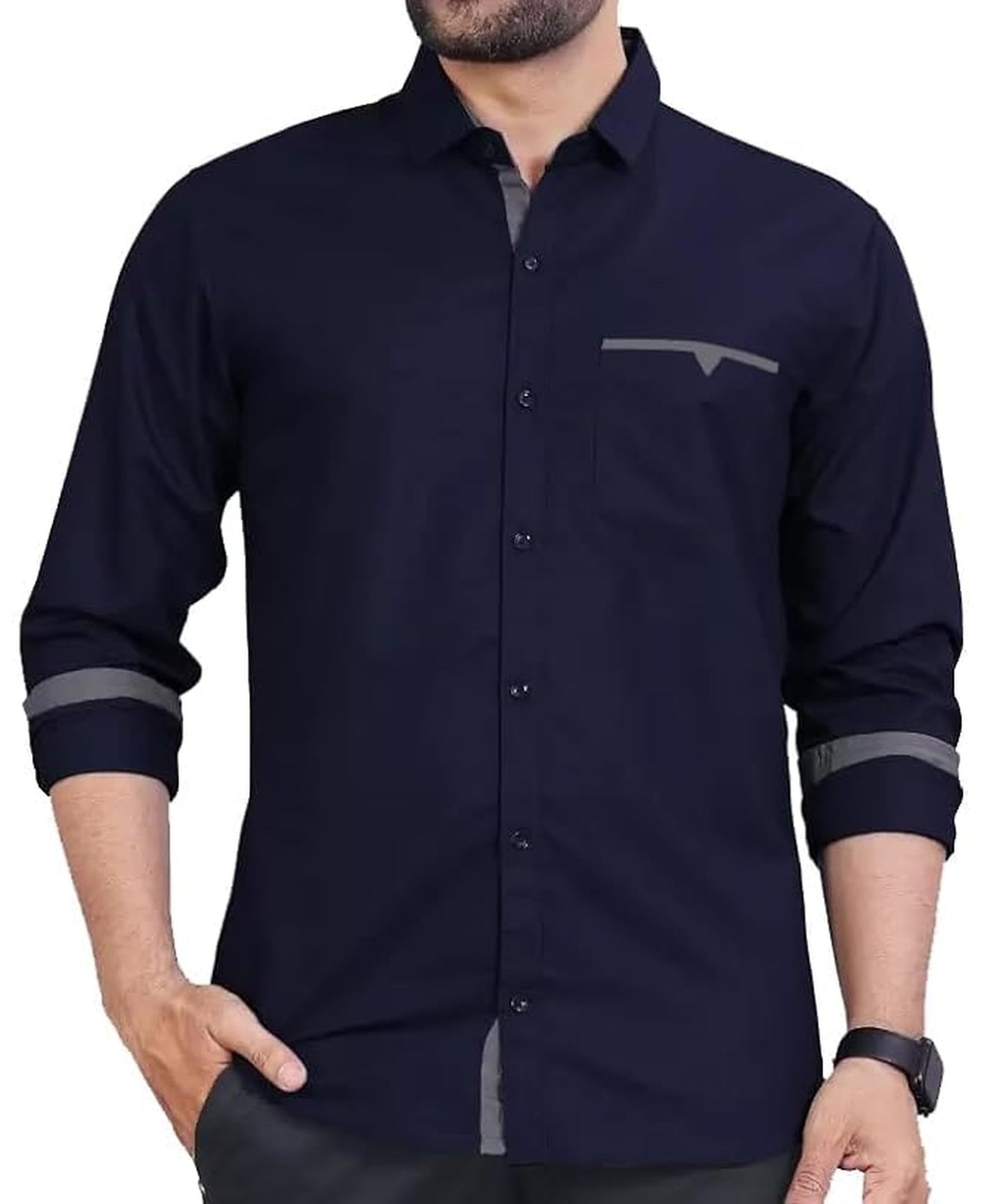 Men's Regular Fit Solid Soft Touch Cotton Casual Shirt with Pocket Design with Spread Collar & Full Sleeves (Available in Plus Size)