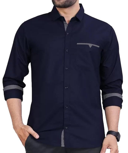 Men's Regular Fit Solid Soft Touch Cotton Casual Shirt with Pocket Design with Spread Collar & Full Sleeves (Available in Plus Size)