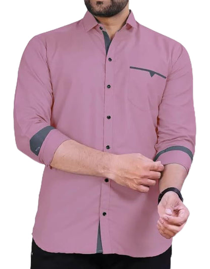 Men's Regular Fit Solid Soft Touch Cotton Casual Shirt with Pocket Design with Spread Collar & Full Sleeves (Available in Plus Size)