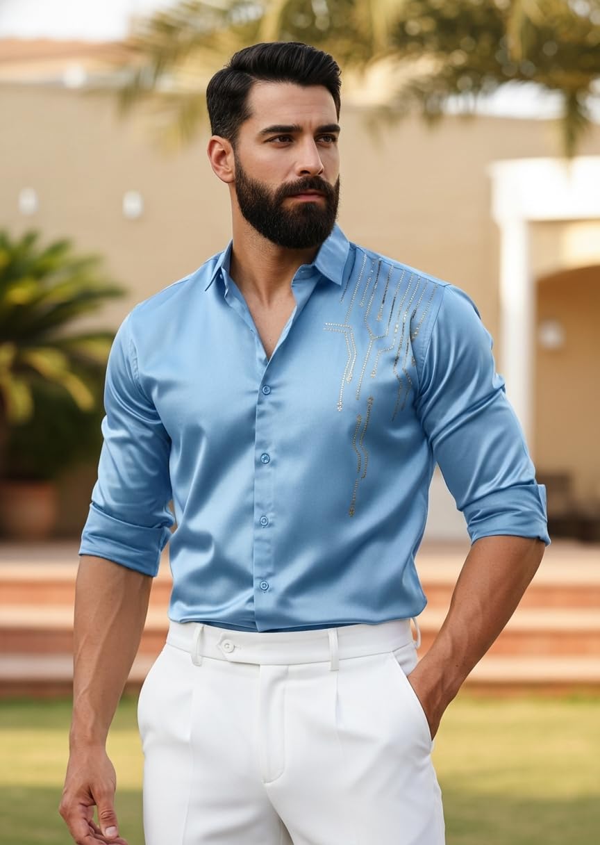 Men’s Stylish Satin Shirt for Party, Formal, Daily and Casual Wear Full Sleeve Shirt for Men