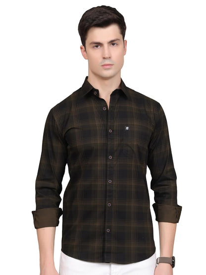 Man Stylish Slim Fit Cotton Spread Collar Checked Casual Shirt