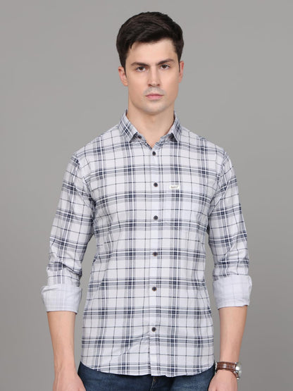 Man Stylish Slim Fit Cotton Spread Collar Checked Casual Shirt