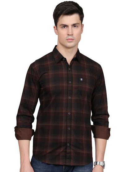 Man Stylish Slim Fit Cotton Spread Collar Checked Casual Shirt