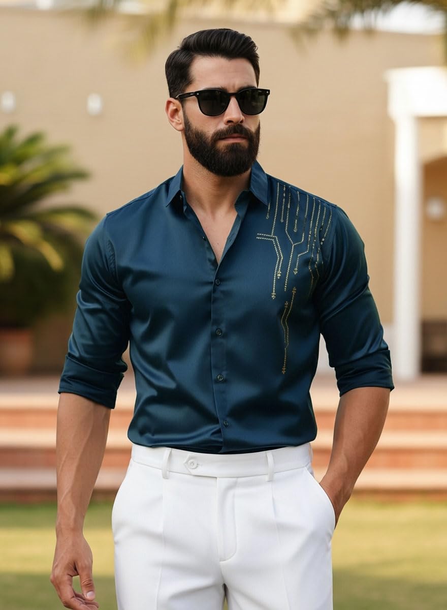 Men’s Stylish Satin Shirt for Party, Formal, Daily and Casual Wear Full Sleeve Shirt for Men
