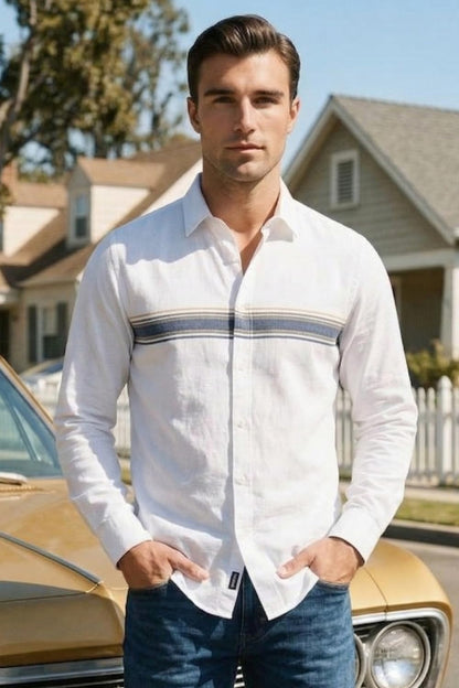 Men's Slim Fit Made Using BCI Cotton, Brushed Twill, Soft Fabric Full Sleeve Engineered Stripe Casual Shirt