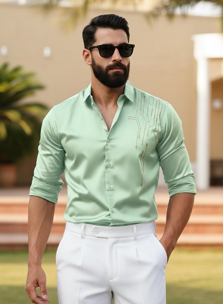 Men’s Stylish Satin Shirt for Party, Formal, Daily and Casual Wear Full Sleeve Shirt for Men