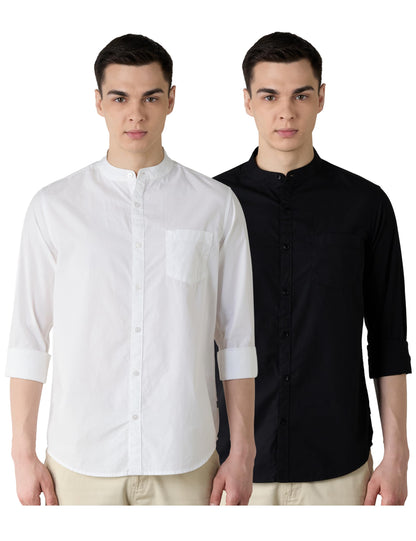 Men's Cotton Shirt | Chinese Collar | Casual | Plain | Full Sleeve | Summer - Regular Fit (Available in Plus Sizes)
