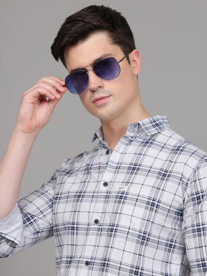 Man Stylish Slim Fit Cotton Spread Collar Checked Casual Shirt