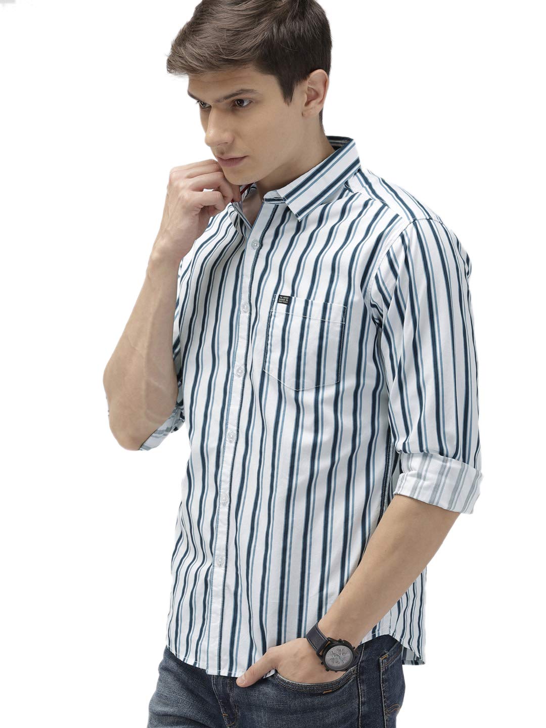 Men Slim Fit Checkered Full Sleeves Spread Collar Casual Shirt