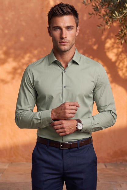 Louis Philippe Men’s Slim Fit Bamboo Blend Sustainable Stretch Young Formal Shirt