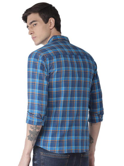 Men Slim Fit Checkered Full Sleeves Spread Collar Casual Shirt