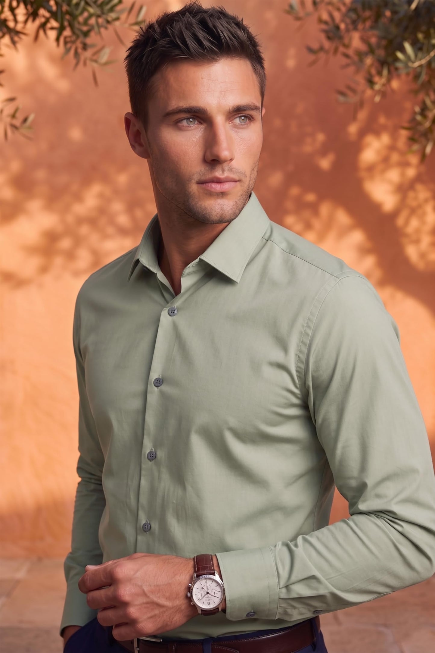 Louis Philippe Men’s Slim Fit Bamboo Blend Sustainable Stretch Young Formal Shirt