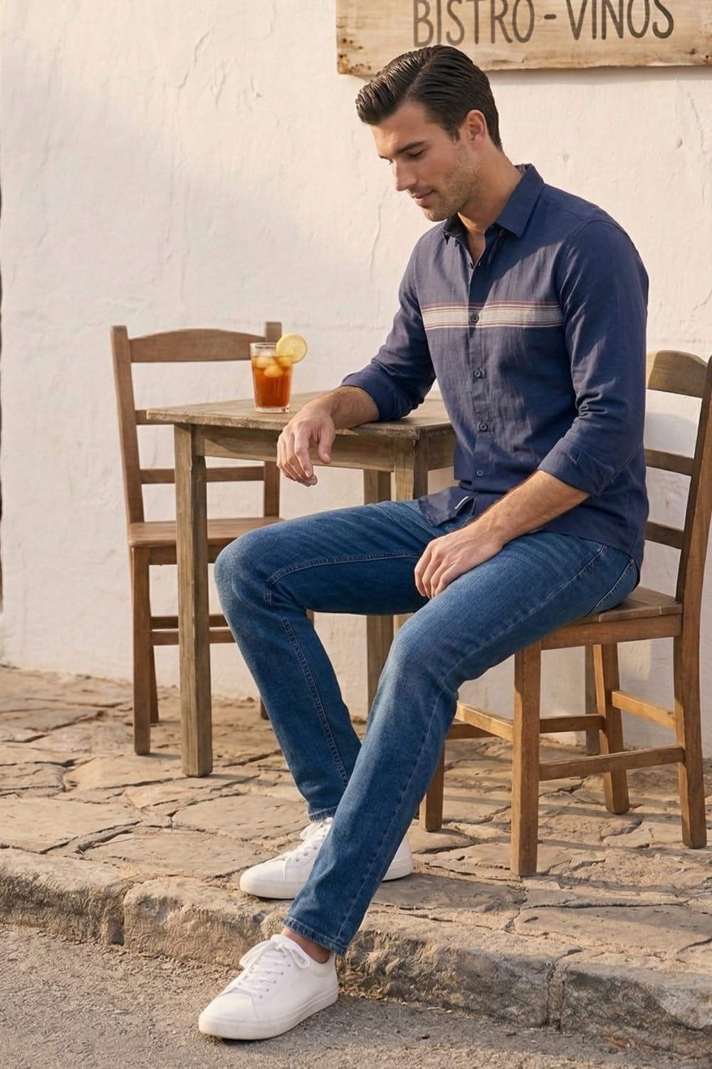 Men's Slim Fit Made Using BCI Cotton, Brushed Twill, Soft Fabric Full Sleeve Engineered Stripe Casual Shirt