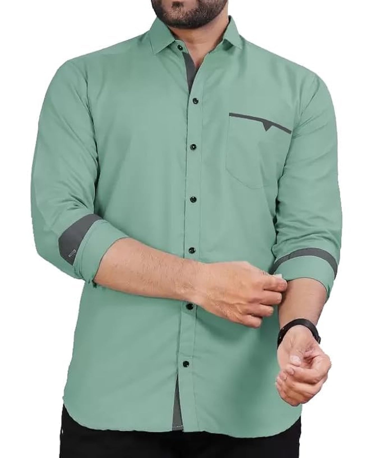 Men's Regular Fit Solid Soft Touch Cotton Casual Shirt with Pocket Design with Spread Collar & Full Sleeves (Available in Plus Size)