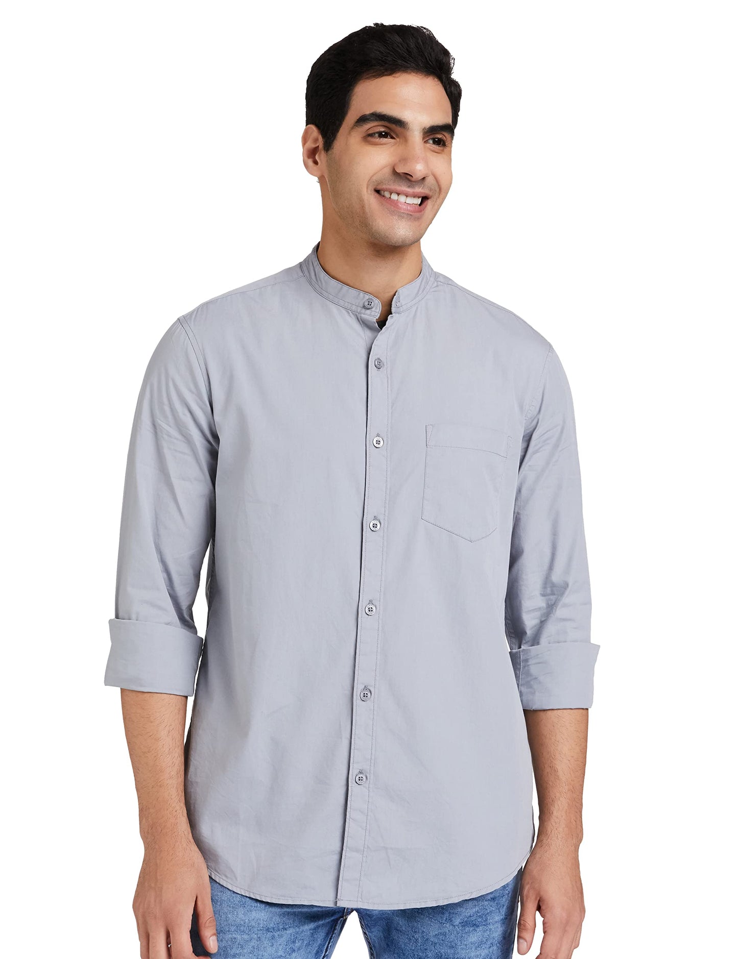 Men's Cotton Shirt | Chinese Collar | Casual | Plain | Full Sleeve | Summer - Regular Fit (Available in Plus Sizes)