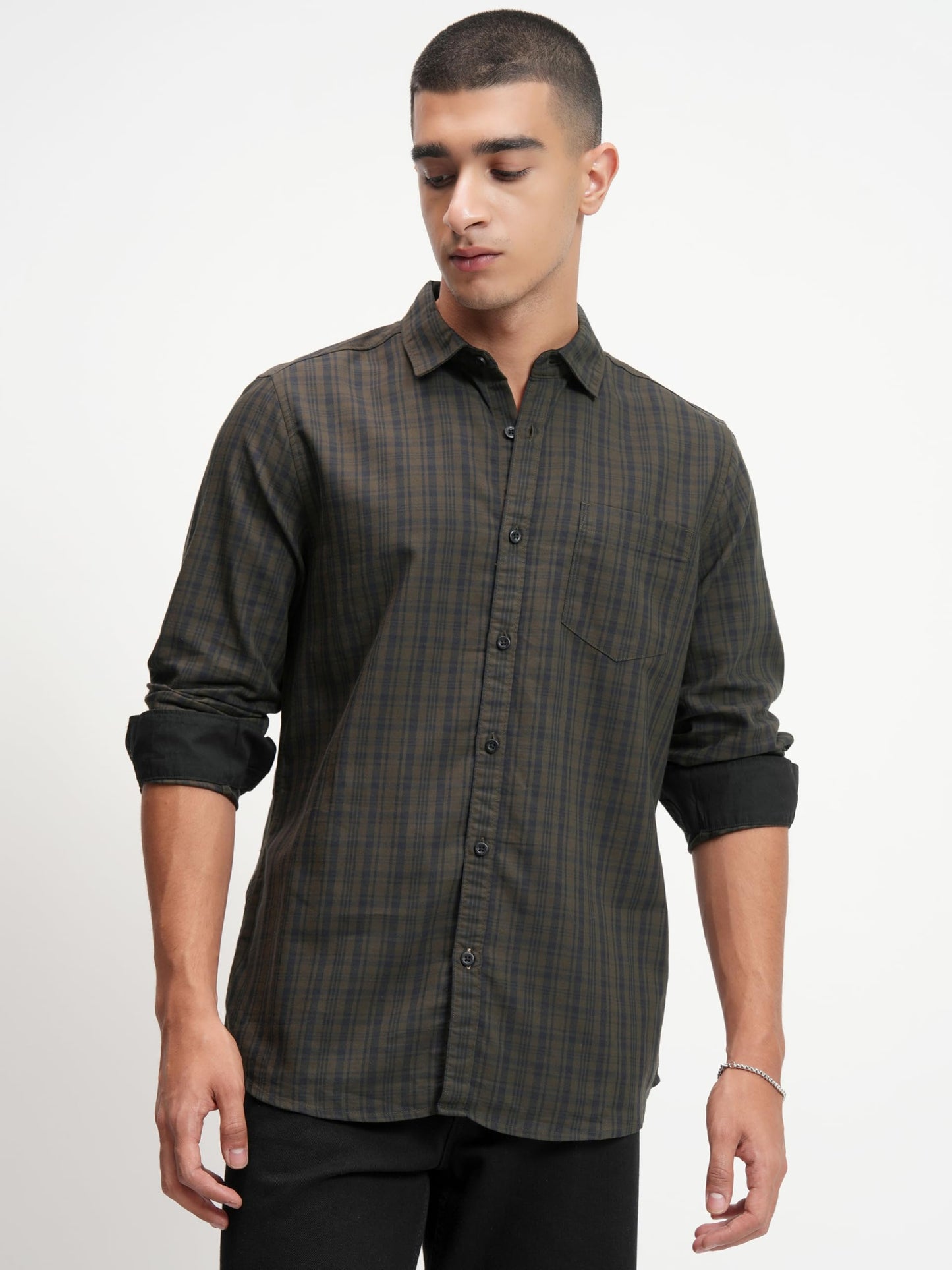 Men's Slim Fit Shirt for Men | Checks Shirt | Long Sleeves | Spread Collar | Casual Shirts | Men Shirts | Shirts for Men