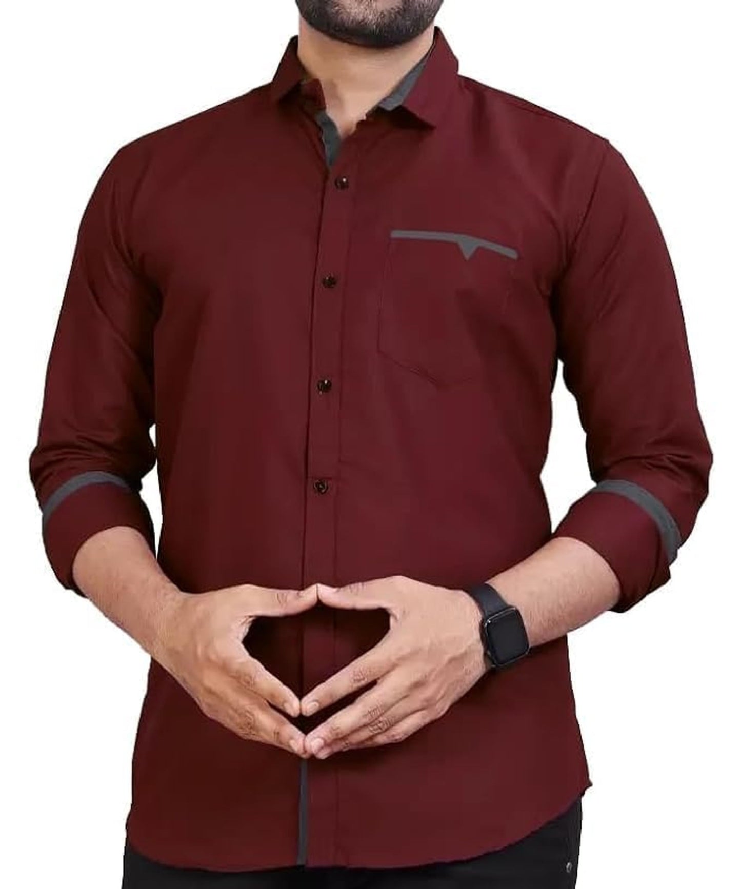 Men's Regular Fit Solid Soft Touch Cotton Casual Shirt with Pocket Design with Spread Collar & Full Sleeves (Available in Plus Size)