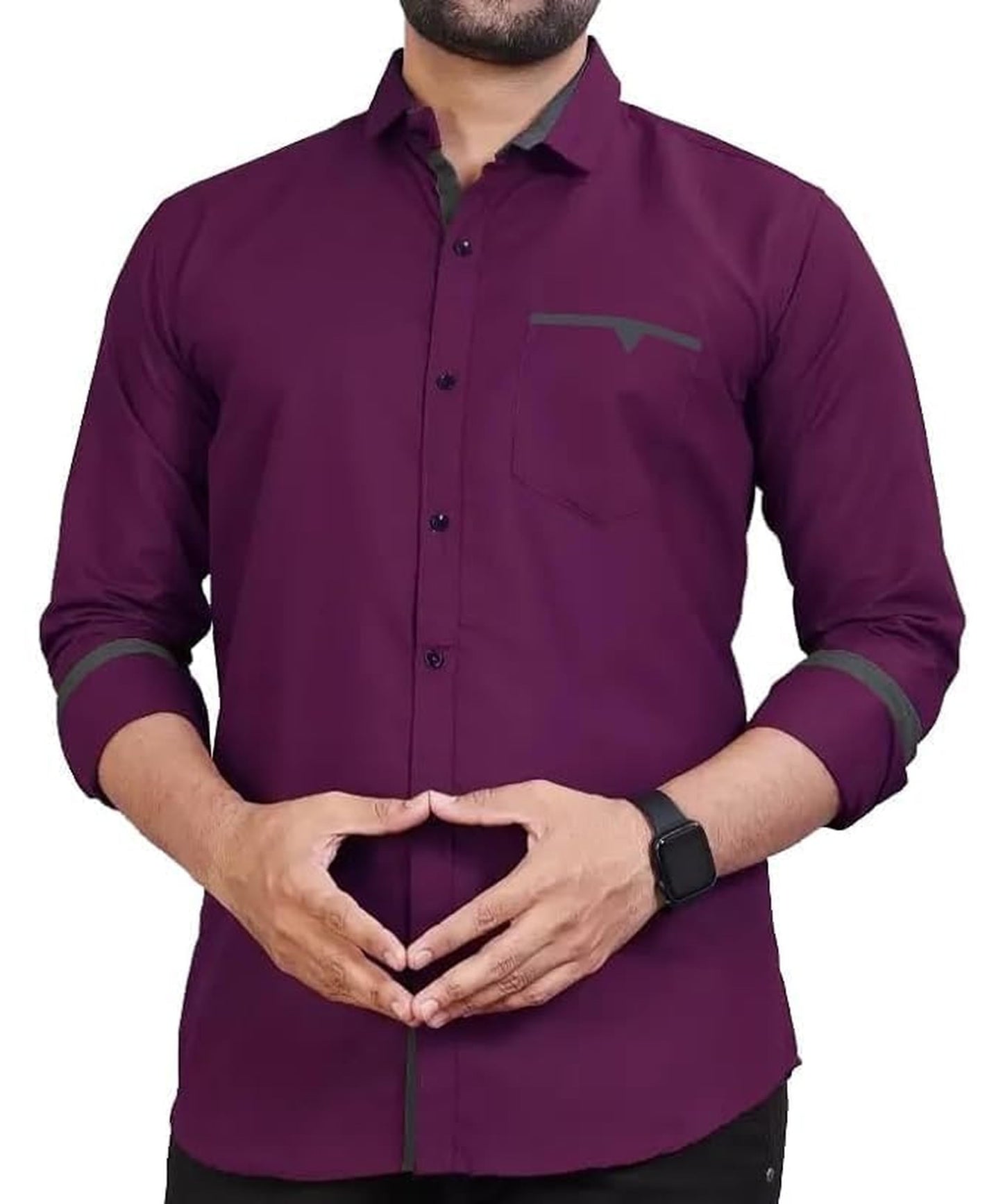 Men's Regular Fit Solid Soft Touch Cotton Casual Shirt with Pocket Design with Spread Collar & Full Sleeves (Available in Plus Size)