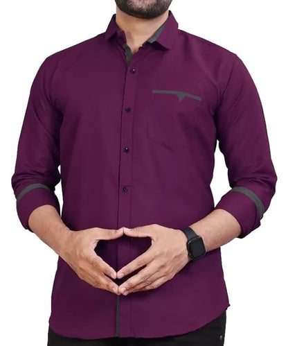 Men's Regular Fit Solid Soft Touch Cotton Casual Shirt with Pocket Design with Spread Collar & Full Sleeves (Available in Plus Size)