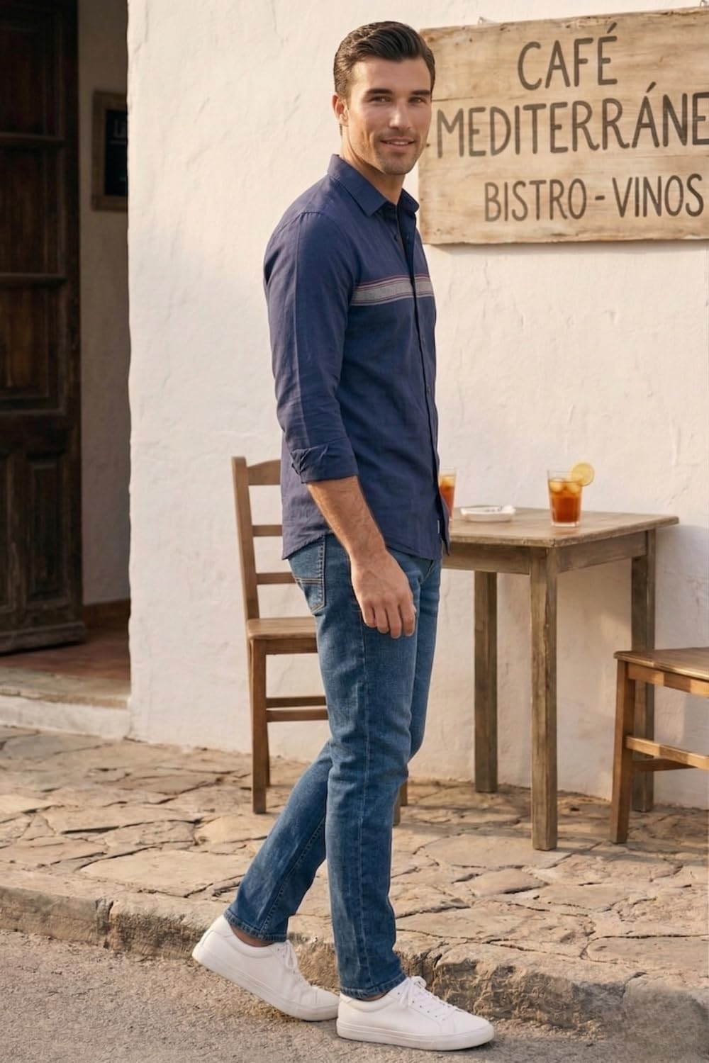 Men's Slim Fit Made Using BCI Cotton, Brushed Twill, Soft Fabric Full Sleeve Engineered Stripe Casual Shirt