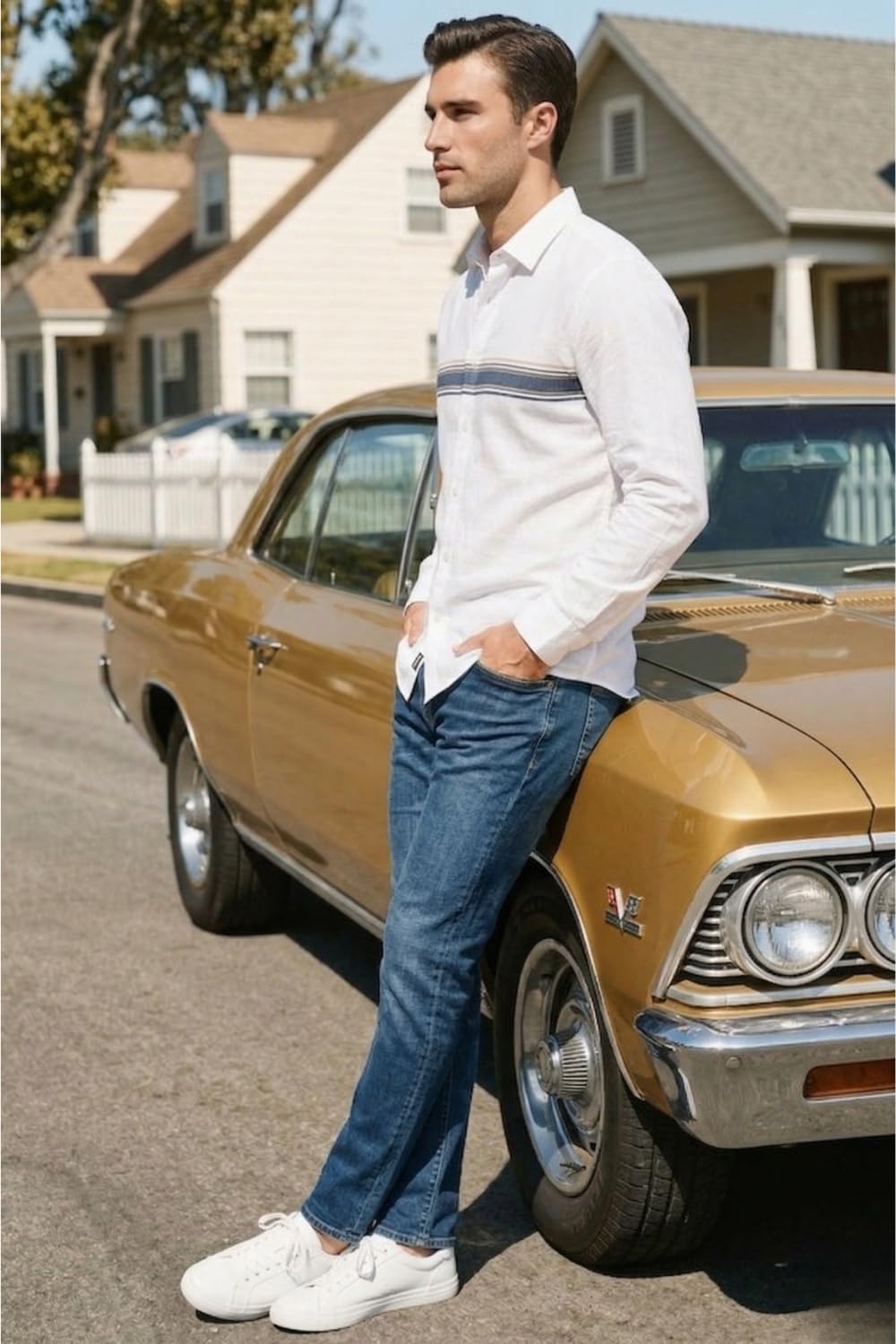 Men's Slim Fit Made Using BCI Cotton, Brushed Twill, Soft Fabric Full Sleeve Engineered Stripe Casual Shirt