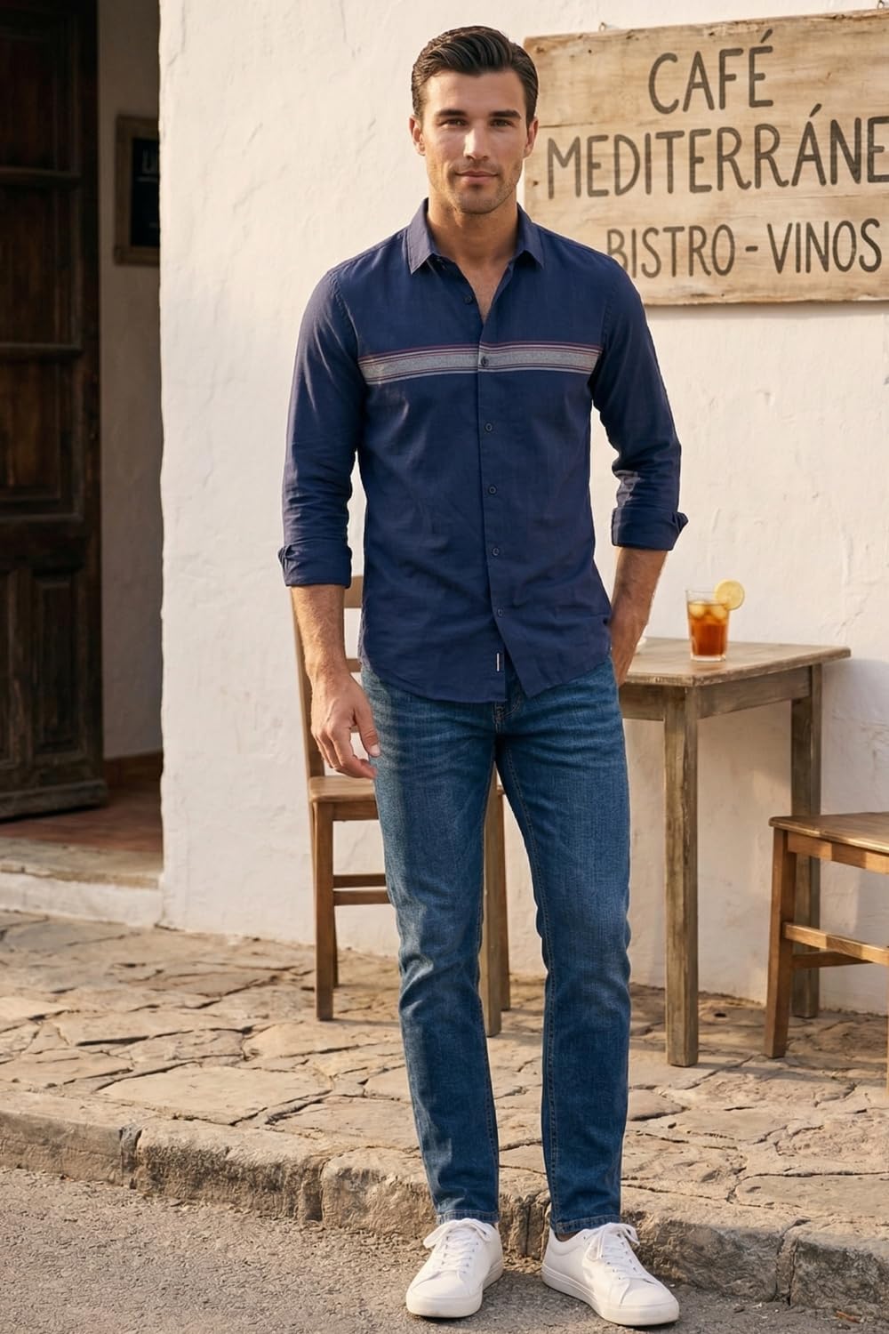 Men's Slim Fit Made Using BCI Cotton, Brushed Twill, Soft Fabric Full Sleeve Engineered Stripe Casual Shirt