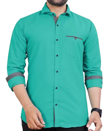 Men's Regular Fit Solid Soft Touch Cotton Casual Shirt with Pocket Design with Spread Collar & Full Sleeves (Available in Plus Size)