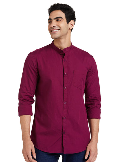 Men's Cotton Shirt | Chinese Collar | Casual | Plain | Full Sleeve | Summer - Regular Fit (Available in Plus Sizes)