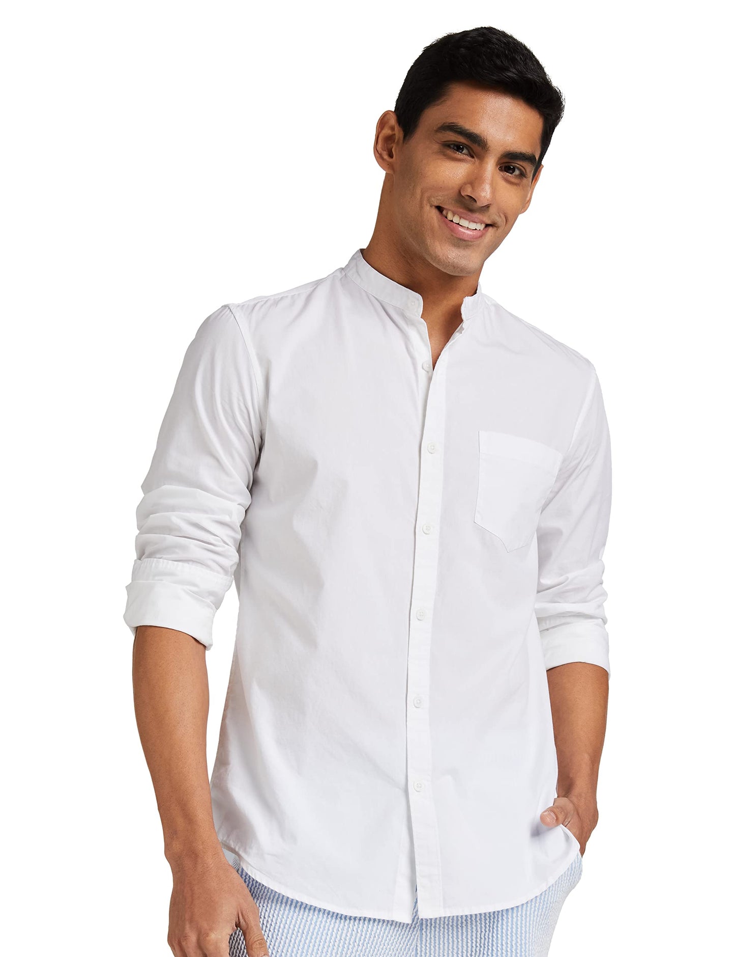 Men's Cotton Shirt | Chinese Collar | Casual | Plain | Full Sleeve | Summer - Regular Fit (Available in Plus Sizes)