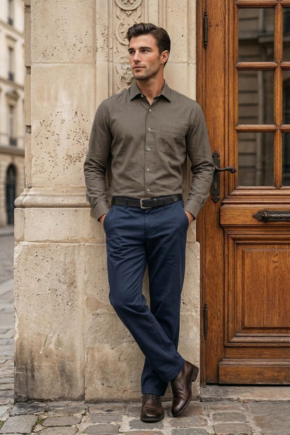 Men's Slim Fit Melange Look All Day Comfort with Stretch Full Sleeve Solid Fashion Formal Shirt