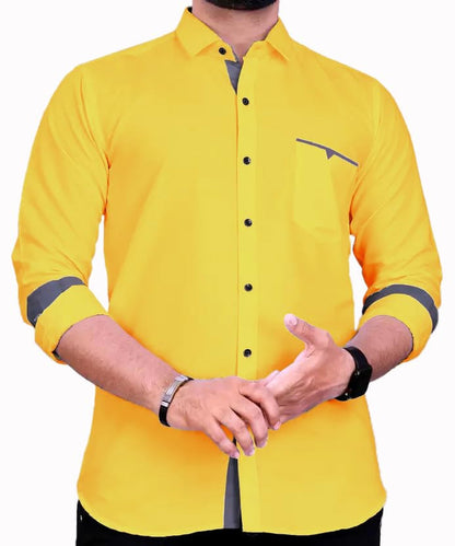 Men's Regular Fit Solid Soft Touch Cotton Casual Shirt with Pocket Design with Spread Collar & Full Sleeves (Available in Plus Size)