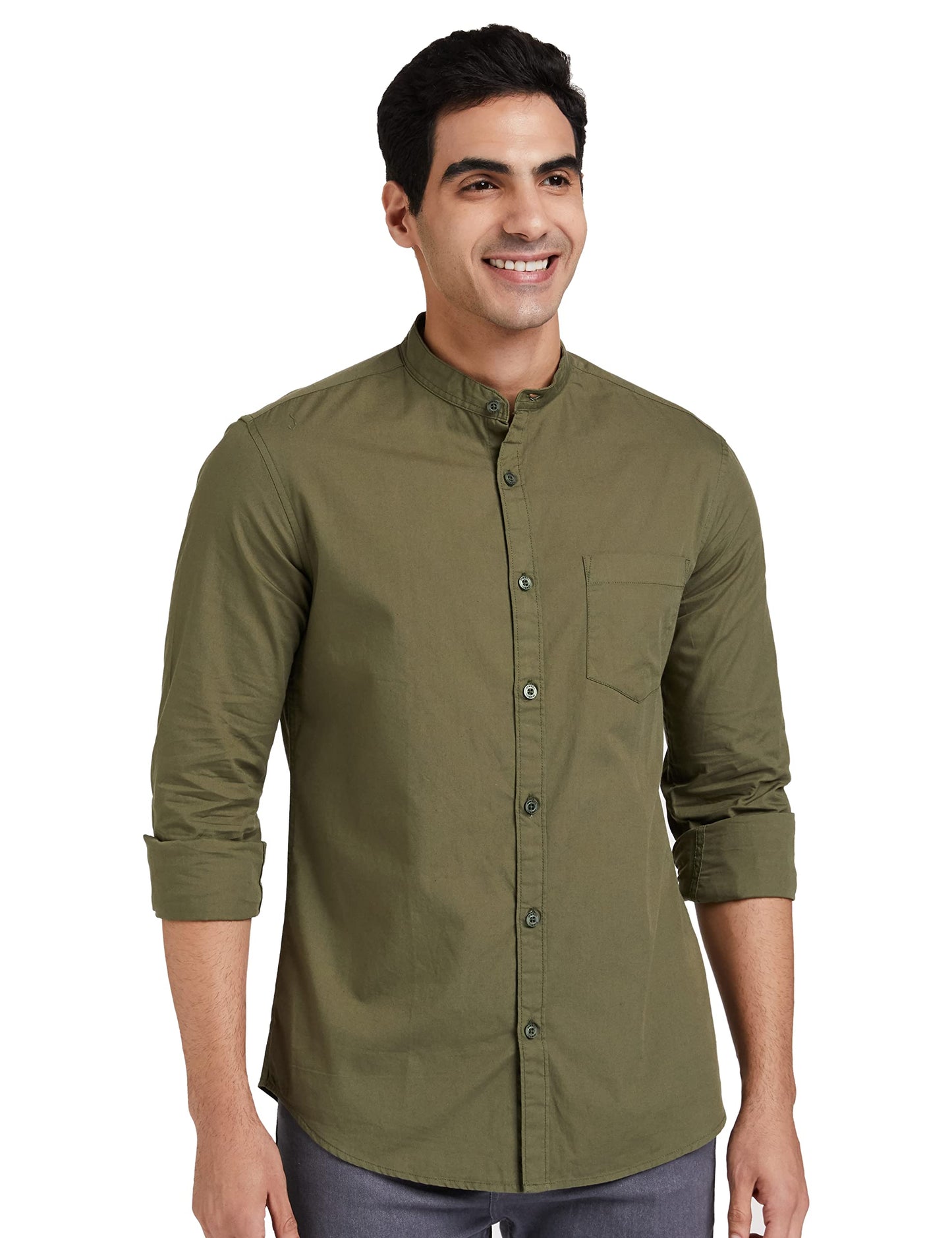 Men's Cotton Shirt | Chinese Collar | Casual | Plain | Full Sleeve | Summer - Regular Fit (Available in Plus Sizes)