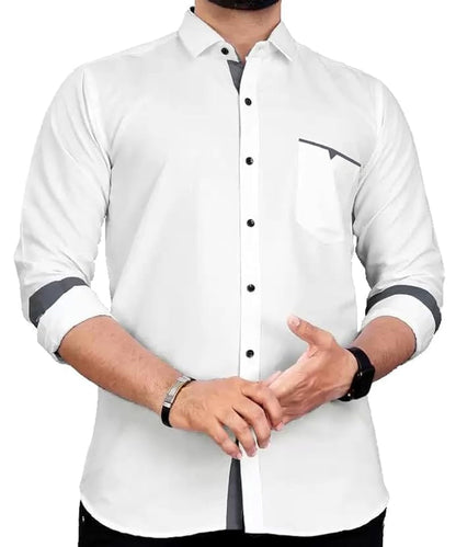 Men's Regular Fit Solid Soft Touch Cotton Casual Shirt with Pocket Design with Spread Collar & Full Sleeves (Available in Plus Size)