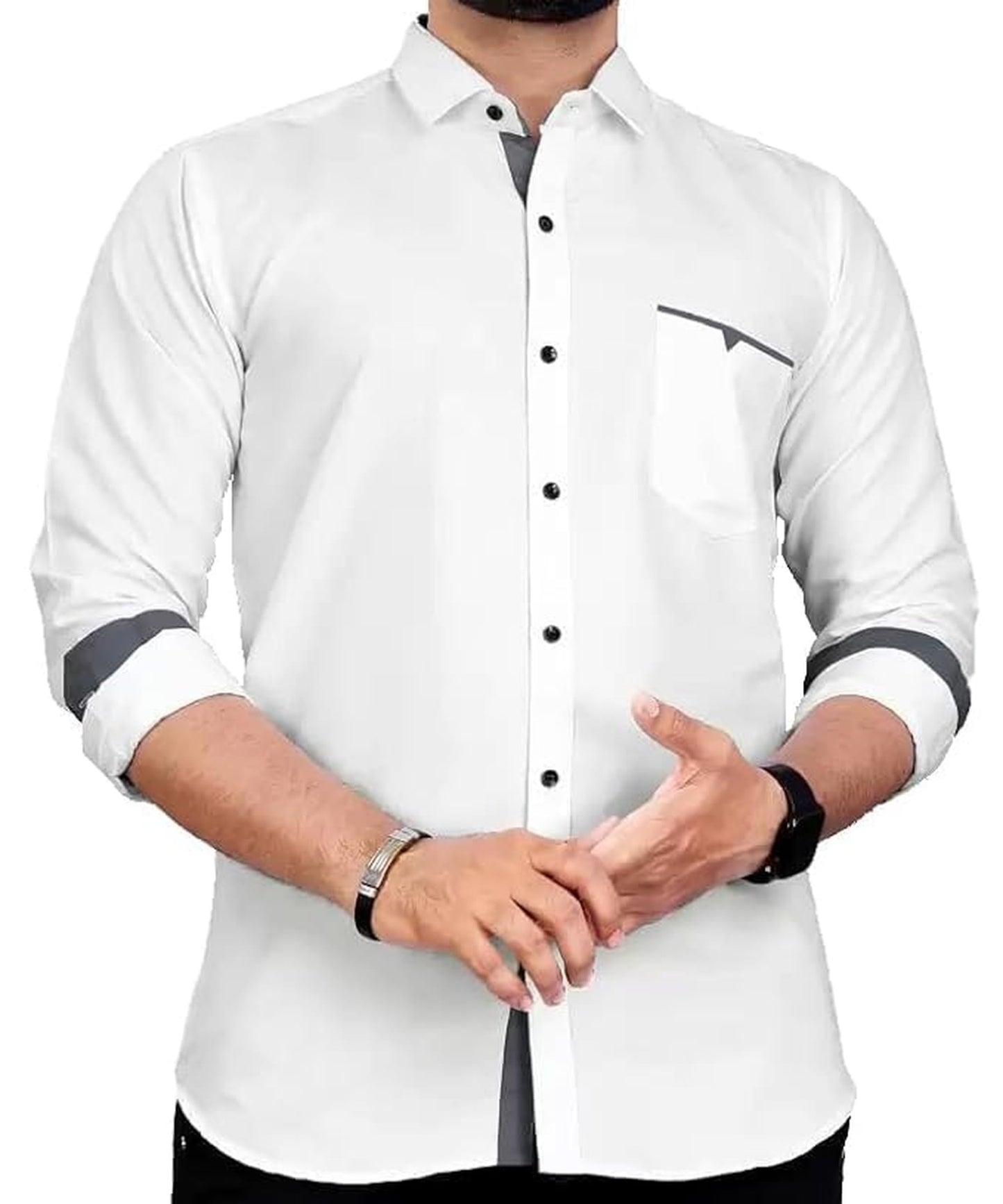 Men's Regular Fit Solid Soft Touch Cotton Casual Shirt with Pocket Design with Spread Collar & Full Sleeves (Available in Plus Size)