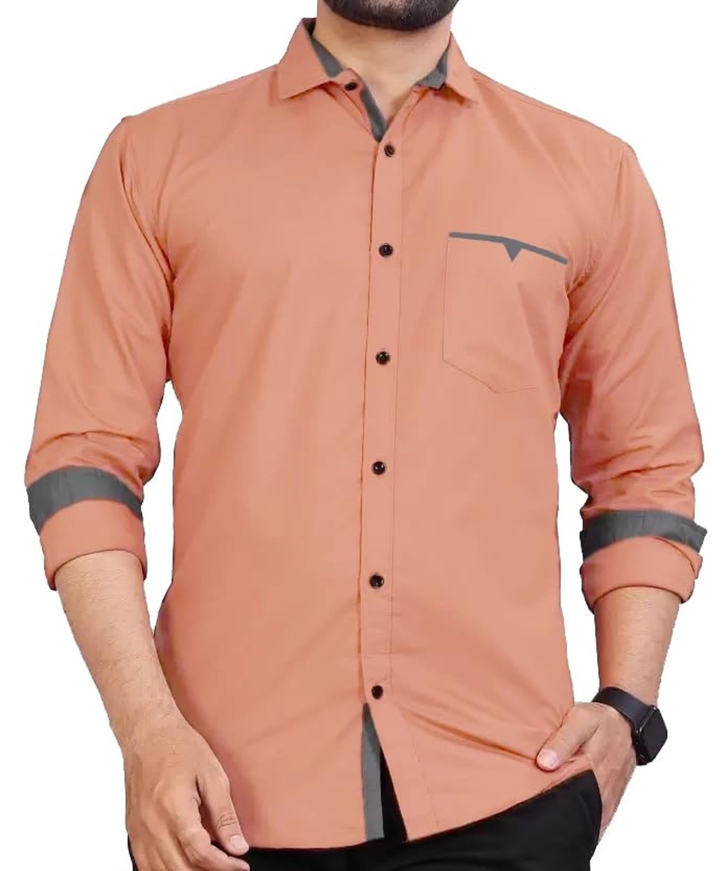Men's Regular Fit Solid Soft Touch Cotton Casual Shirt with Pocket Design with Spread Collar & Full Sleeves (Available in Plus Size)