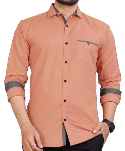 Men's Regular Fit Solid Soft Touch Cotton Casual Shirt with Pocket Design with Spread Collar & Full Sleeves (Available in Plus Size)