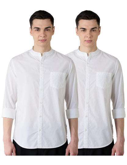 Men's Cotton Shirt | Chinese Collar | Casual | Plain | Full Sleeve | Summer - Regular Fit (Available in Plus Sizes)