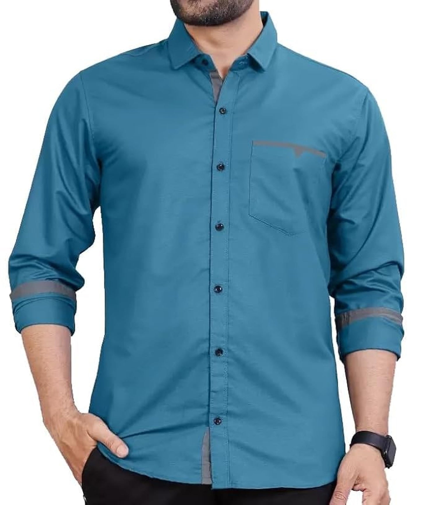 Men's Regular Fit Solid Soft Touch Cotton Casual Shirt with Pocket Design with Spread Collar & Full Sleeves (Available in Plus Size)