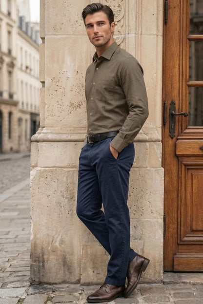 Men's Slim Fit Melange Look All Day Comfort with Stretch Full Sleeve Solid Fashion Formal Shirt