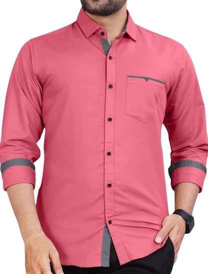 Men's Regular Fit Solid Soft Touch Cotton Casual Shirt with Pocket Design with Spread Collar & Full Sleeves (Available in Plus Size)