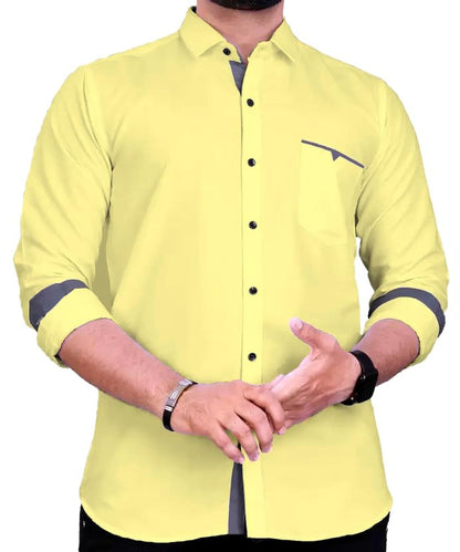 Men's Regular Fit Solid Soft Touch Cotton Casual Shirt with Pocket Design with Spread Collar & Full Sleeves (Available in Plus Size)