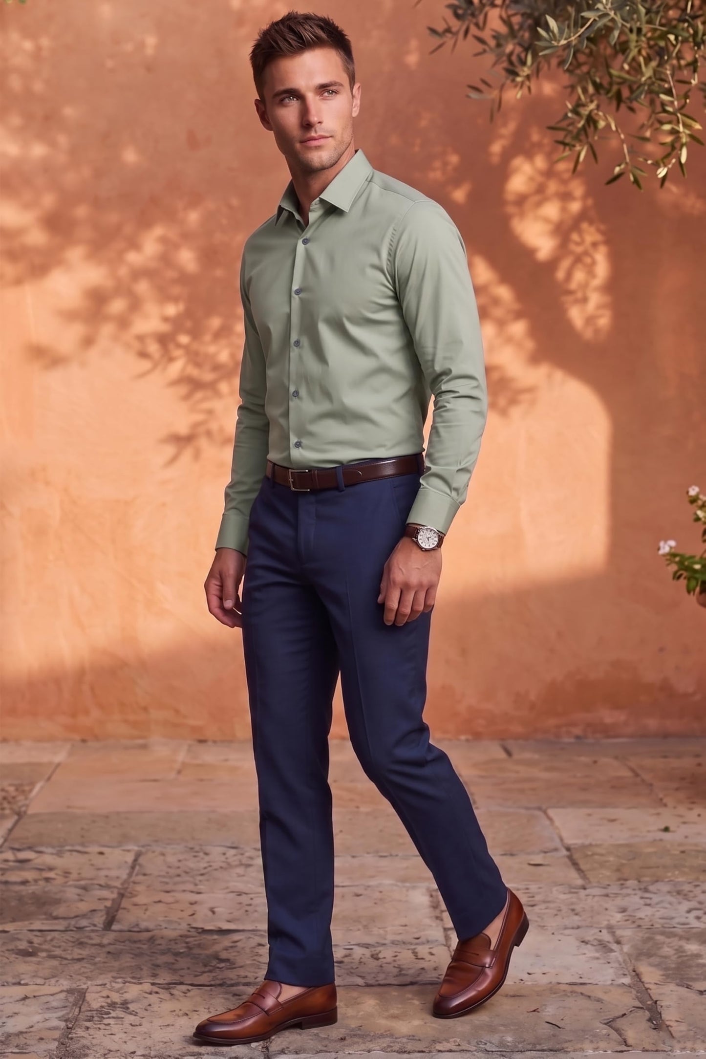 Louis Philippe Men’s Slim Fit Bamboo Blend Sustainable Stretch Young Formal Shirt
