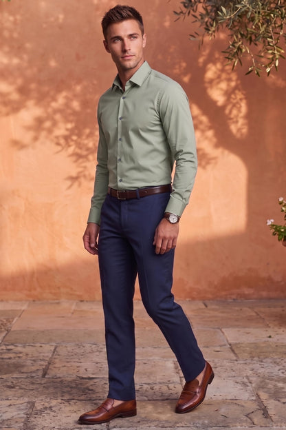Louis Philippe Men’s Slim Fit Bamboo Blend Sustainable Stretch Young Formal Shirt